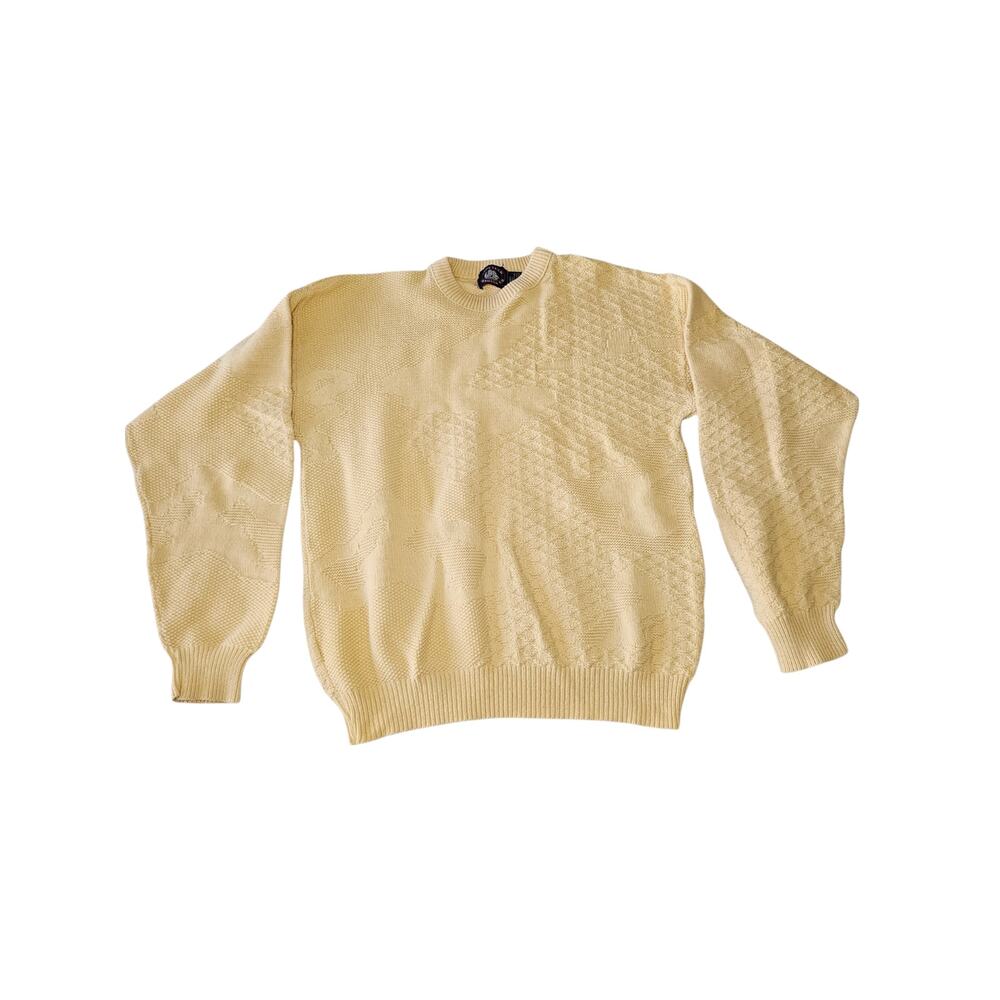 Vintage Aspetuck Yellow Crewneck 100% cotton sweater sz Medium
